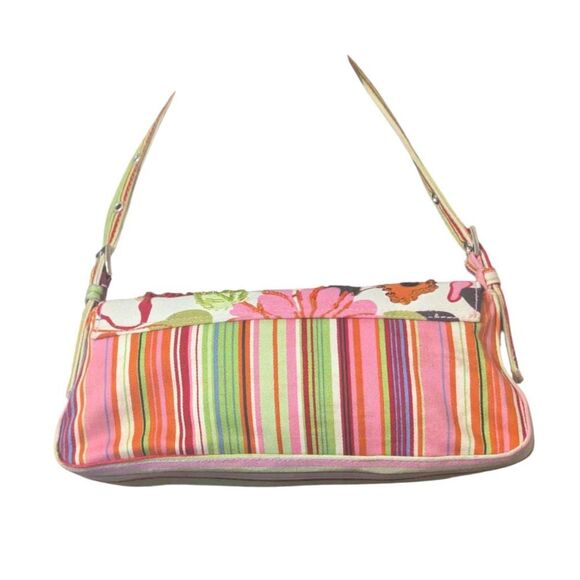 Y2K Fast Fin Beaded Floral Stripe Shoulder Bag Pink Green Mini Baguette - Picture 5 of 5